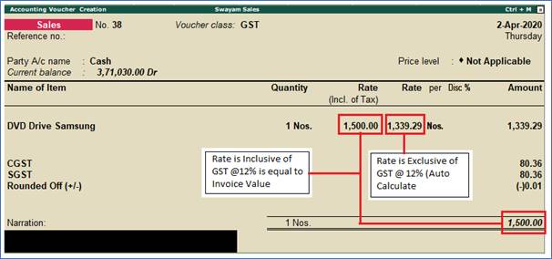 Sale of Items and Goods with Inclusive of Tax Rate in Tally.ERP9
